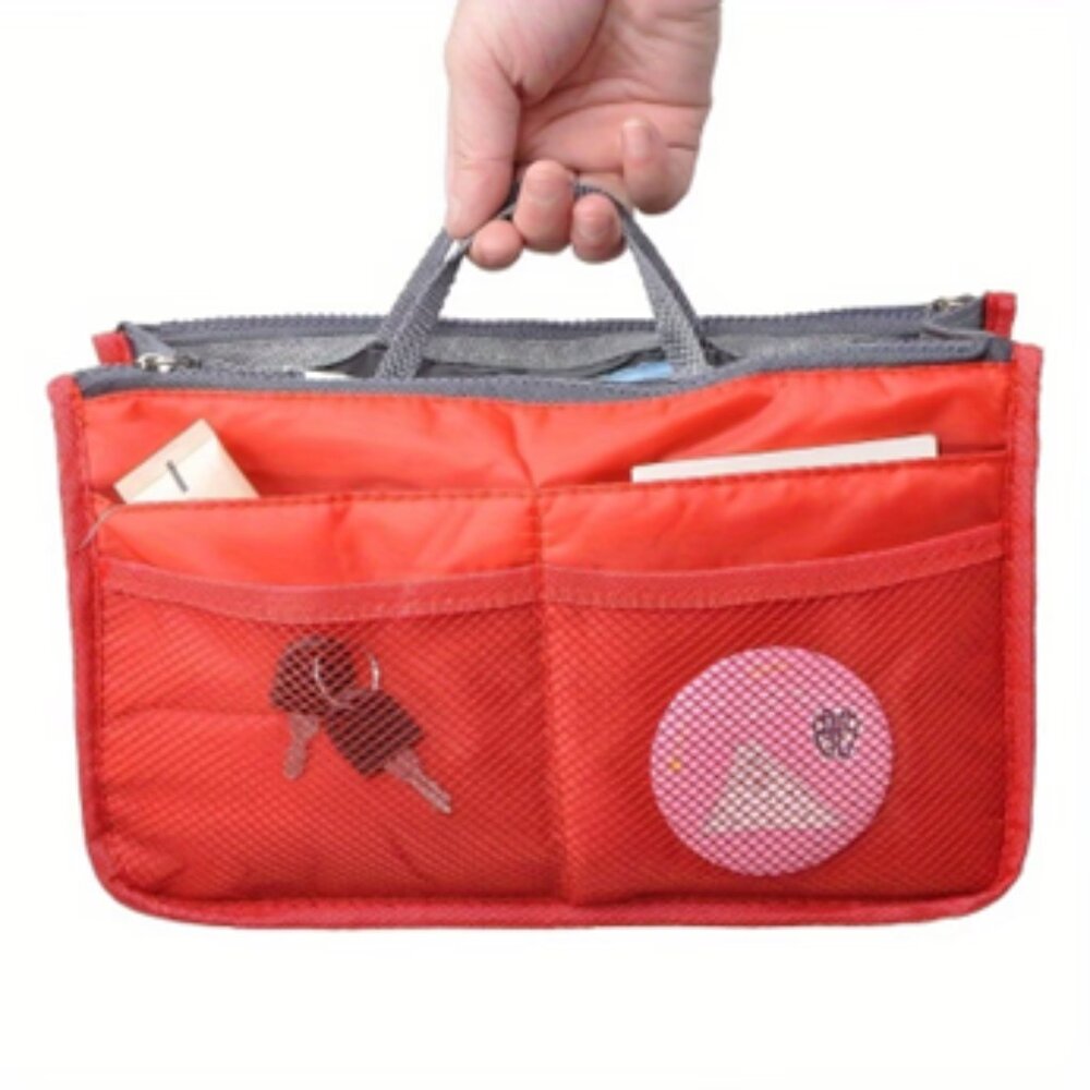 Organizer/ Purse Insert /Cosmetic Tote Bag/ Divider/ Dark Orange & Gray - NWT